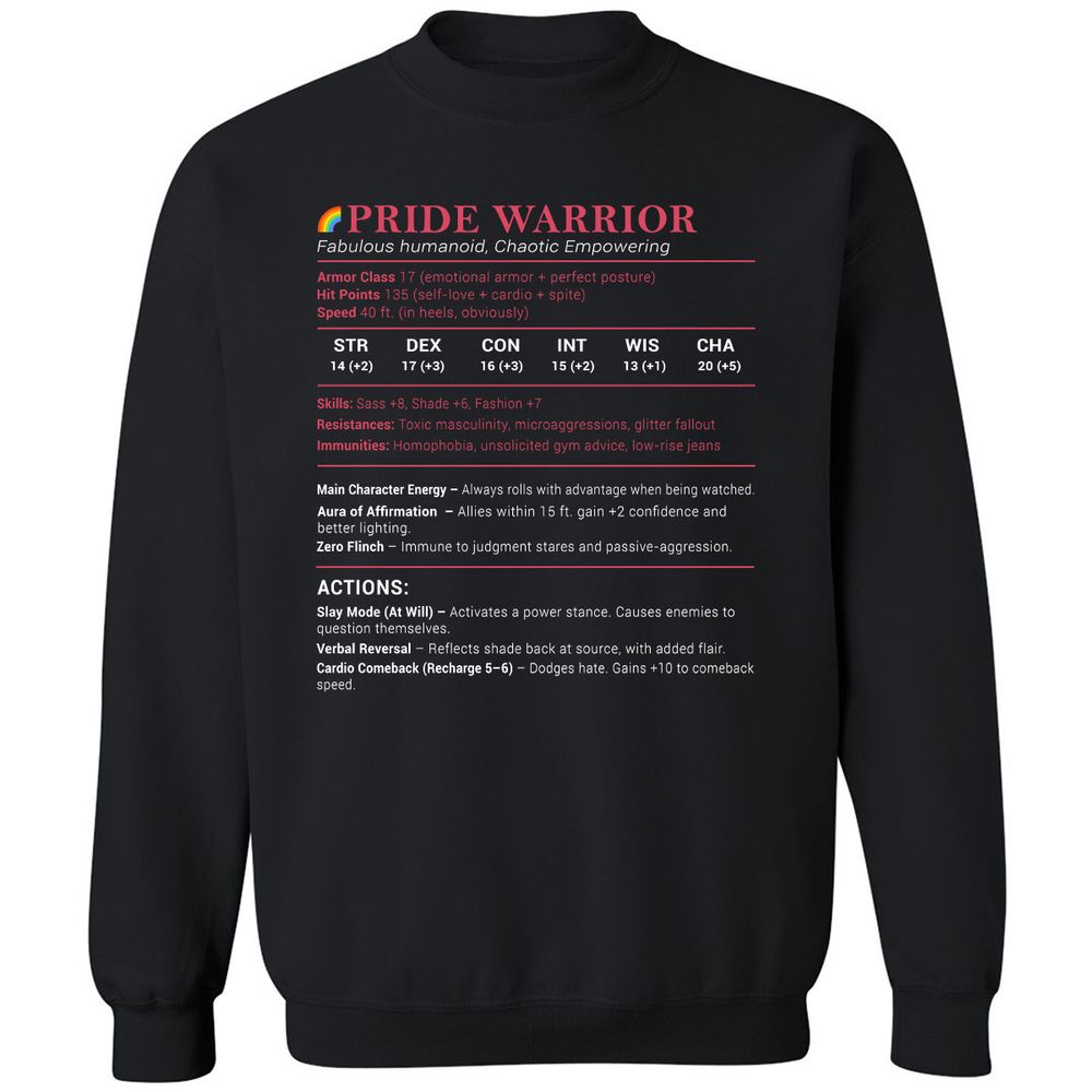 Pride Warrior Stats Classic Unisex Sweatshirt - Black - 1