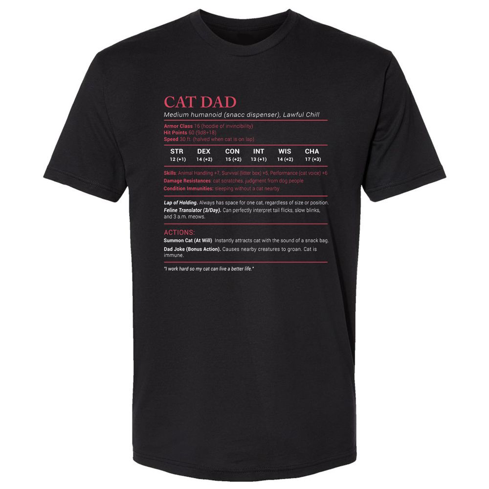 Cat Dad Stats Premium Unisex T-Shirt - Black - 1