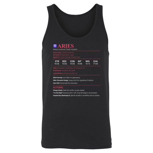 Aries Stats Unisex Jersey Tank - Black - 1
