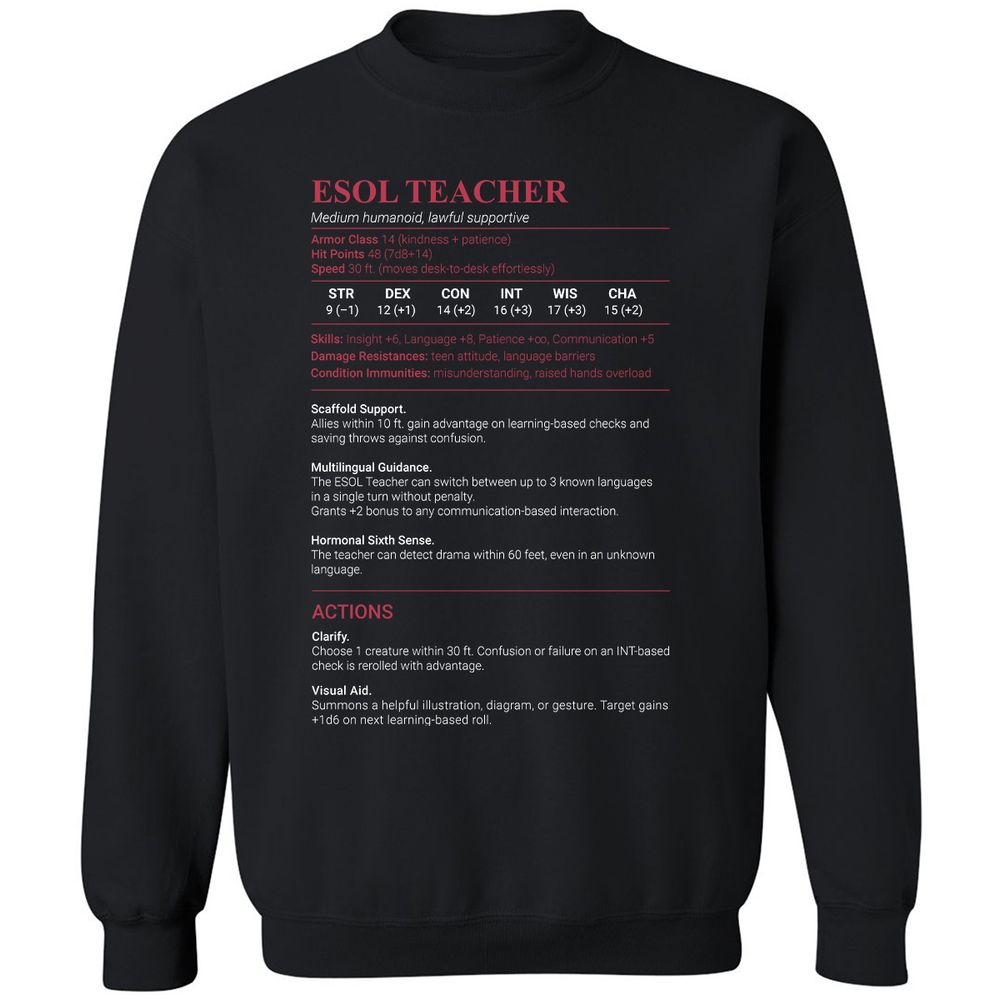 ESOL Teacher Classic Unisex Sweatshirt - Black - 1