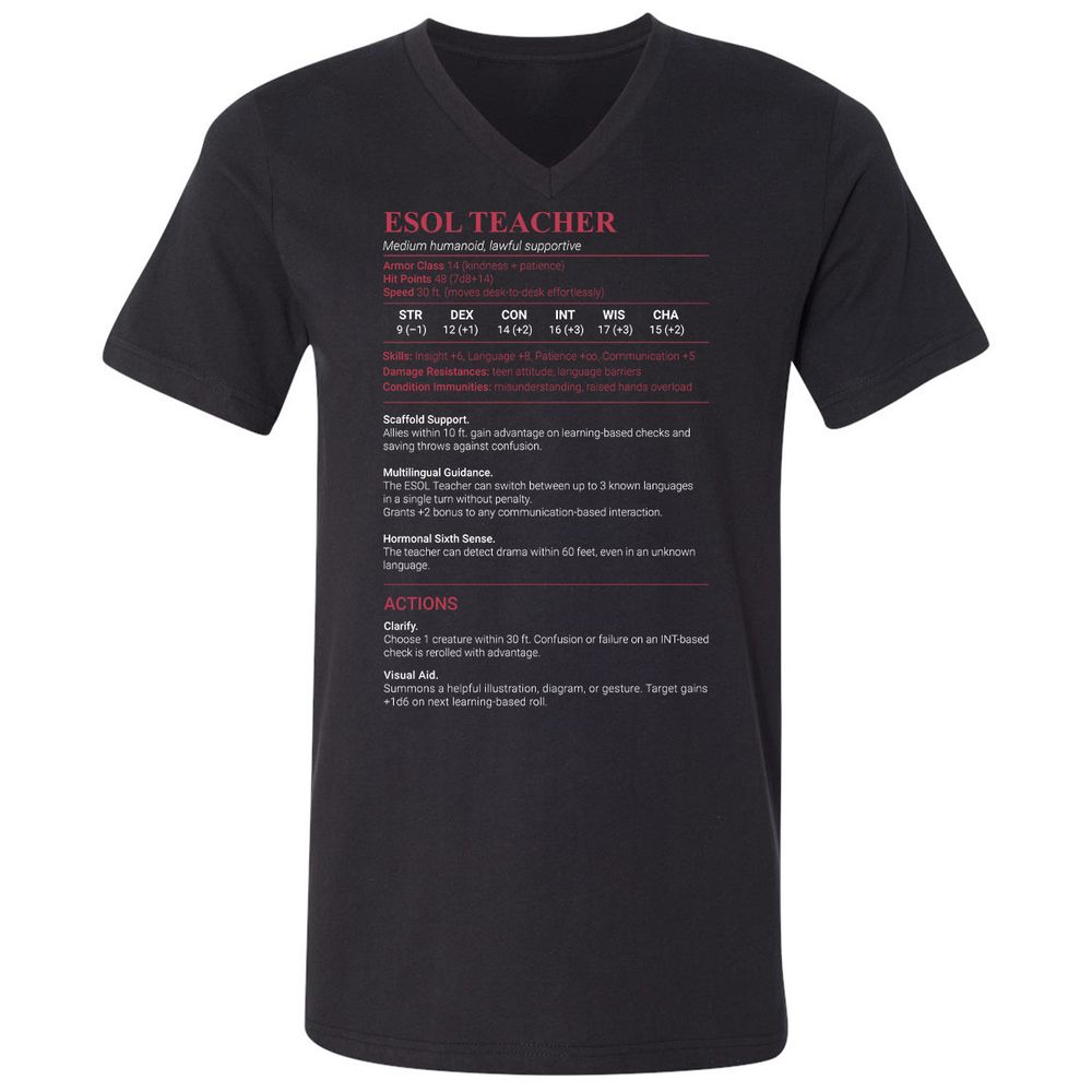 ESOL Teacher Unisex V-Neck T-Shirt - Black - 1