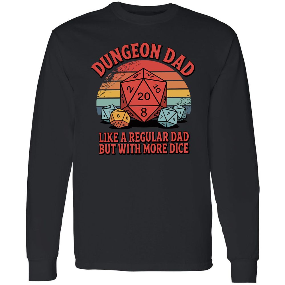 Dungeon Dad With More Dice Long Sleeve T-Shirt - Black - 1