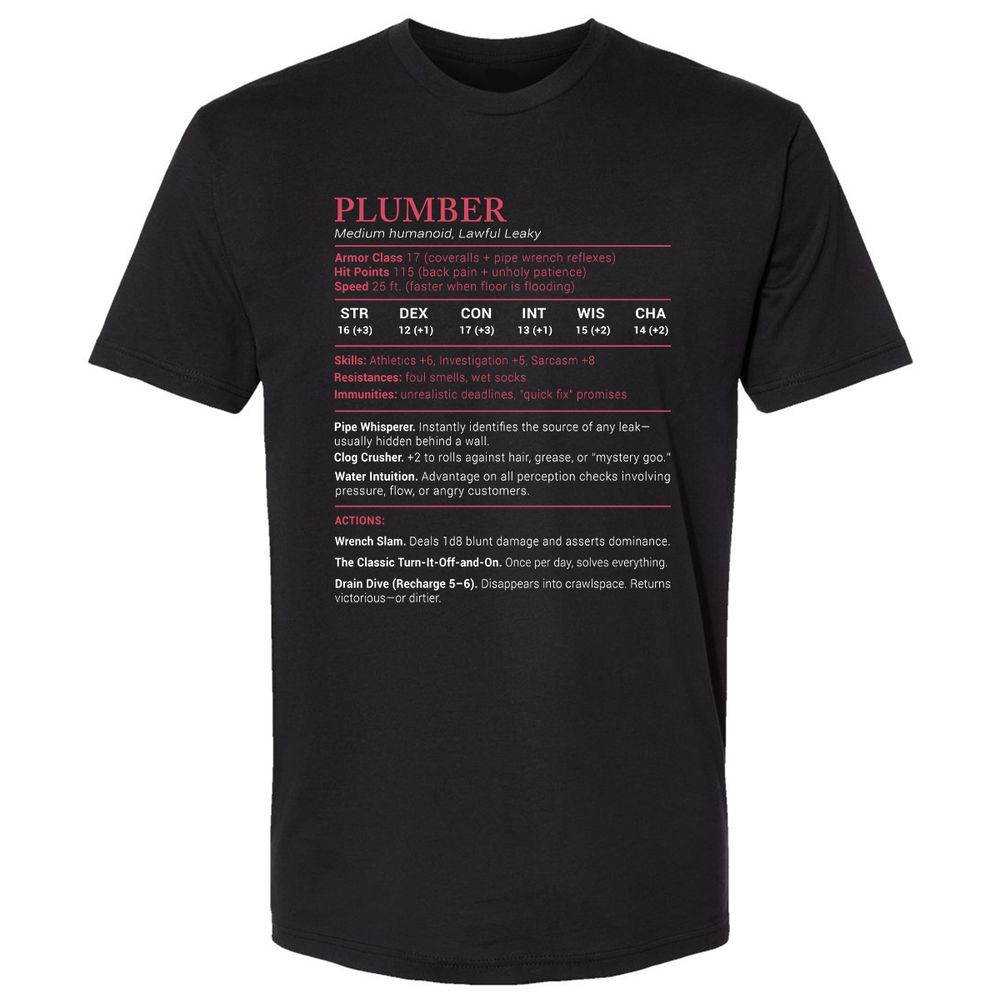 Plumber Stats Premium Unisex T-Shirt - Black - 1