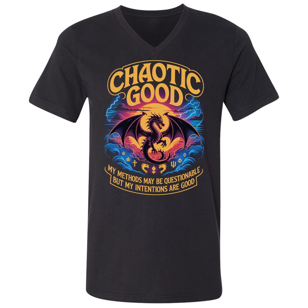 Chaotic Good Unisex V-Neck T-Shirt - Black - 1