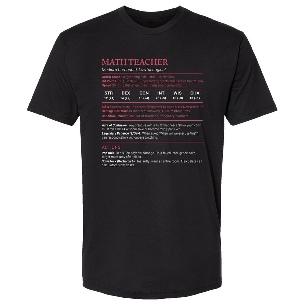 Math Teacher Stats Premium Unisex T-Shirt - Black - 1