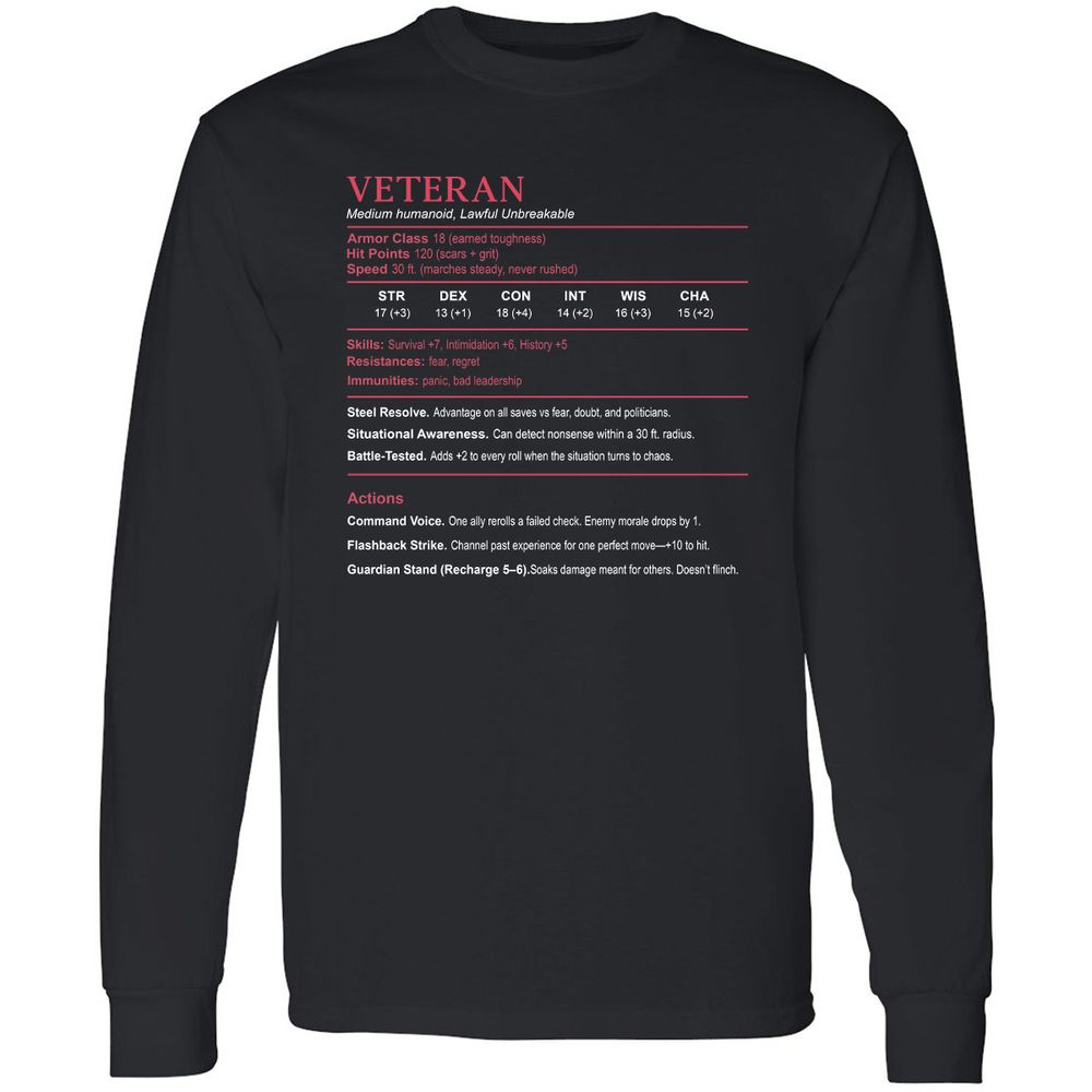 Veteran Stats Long Sleeve T-Shirt - Black - 1