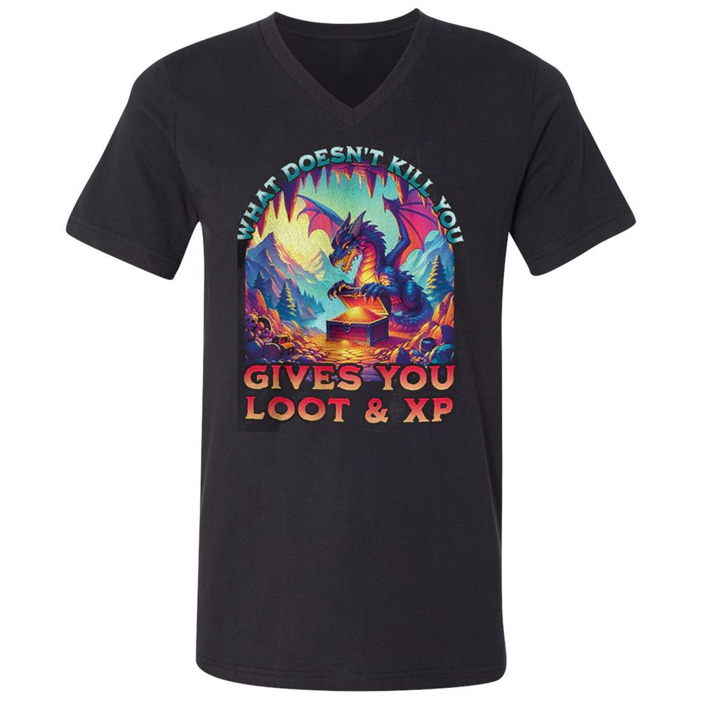 What Doesn't Kill You Give You Loot & XP Unisex V-Neck T-Shirt - Black - 1