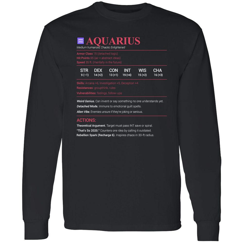 Aquarius Stats Long Sleeve T-Shirt - Black - 1