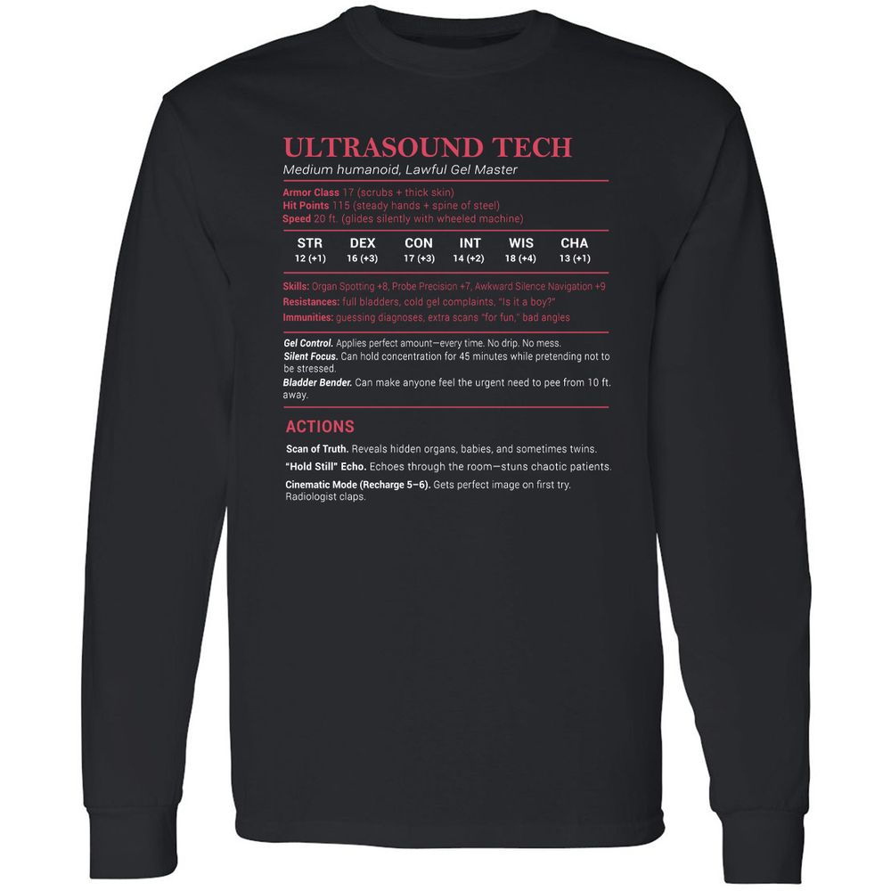Ultrasound Tech Stats Long Sleeve T-Shirt - Black - 1