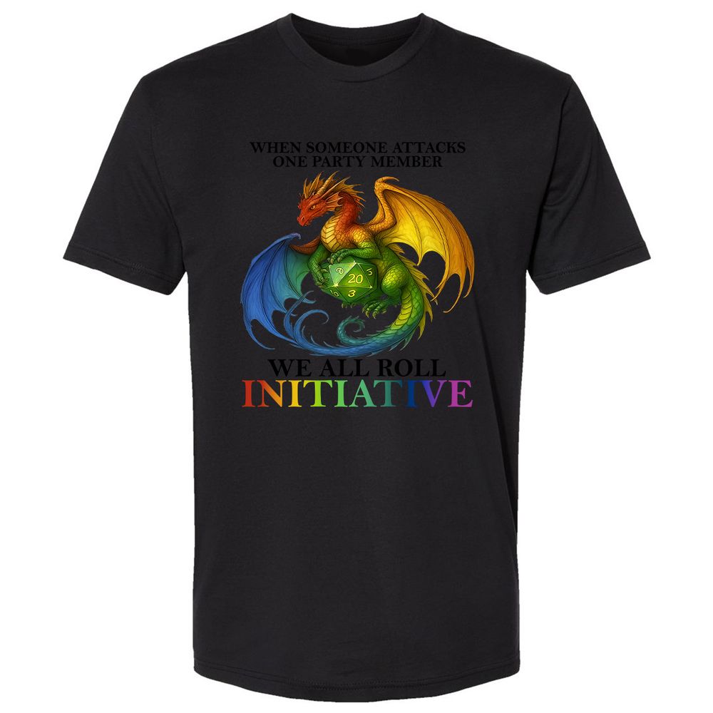 Dragon We All Roll For Initiative Premium Unisex T-Shirt - Black - 1