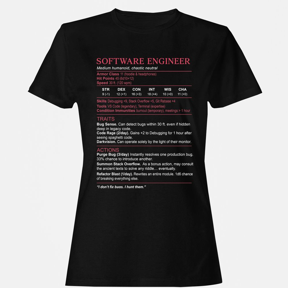 Software Engineer Stats Women's T-Shirt - Black - 1