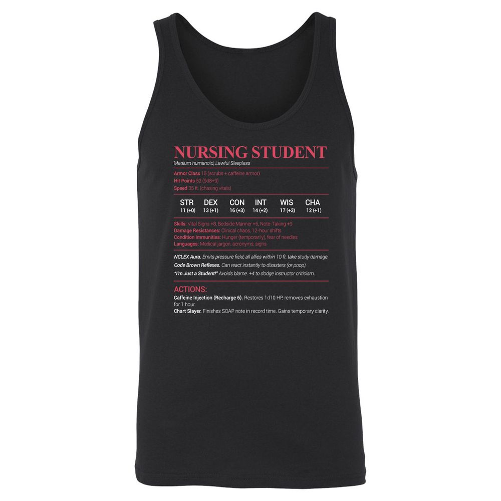 Nursing Student Unisex Jersey Tank - Black - 1