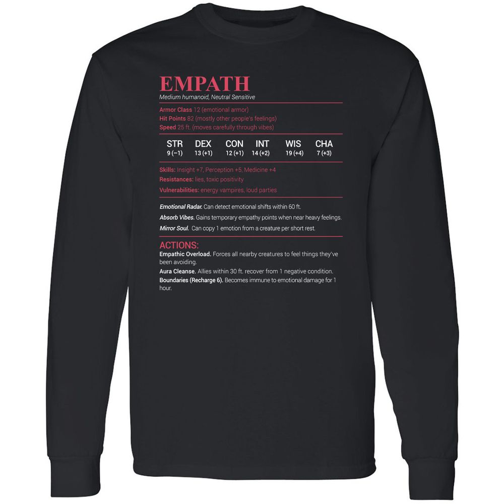 Empath Stats Long Sleeve T-Shirt - Black - 1