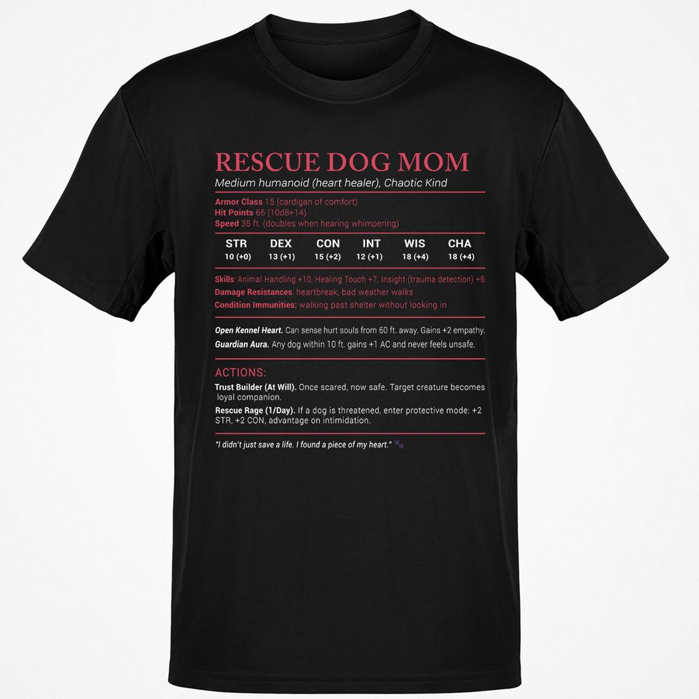 Rescue Dog Mom Stats Classic Unisex T-Shirt - Black - 1