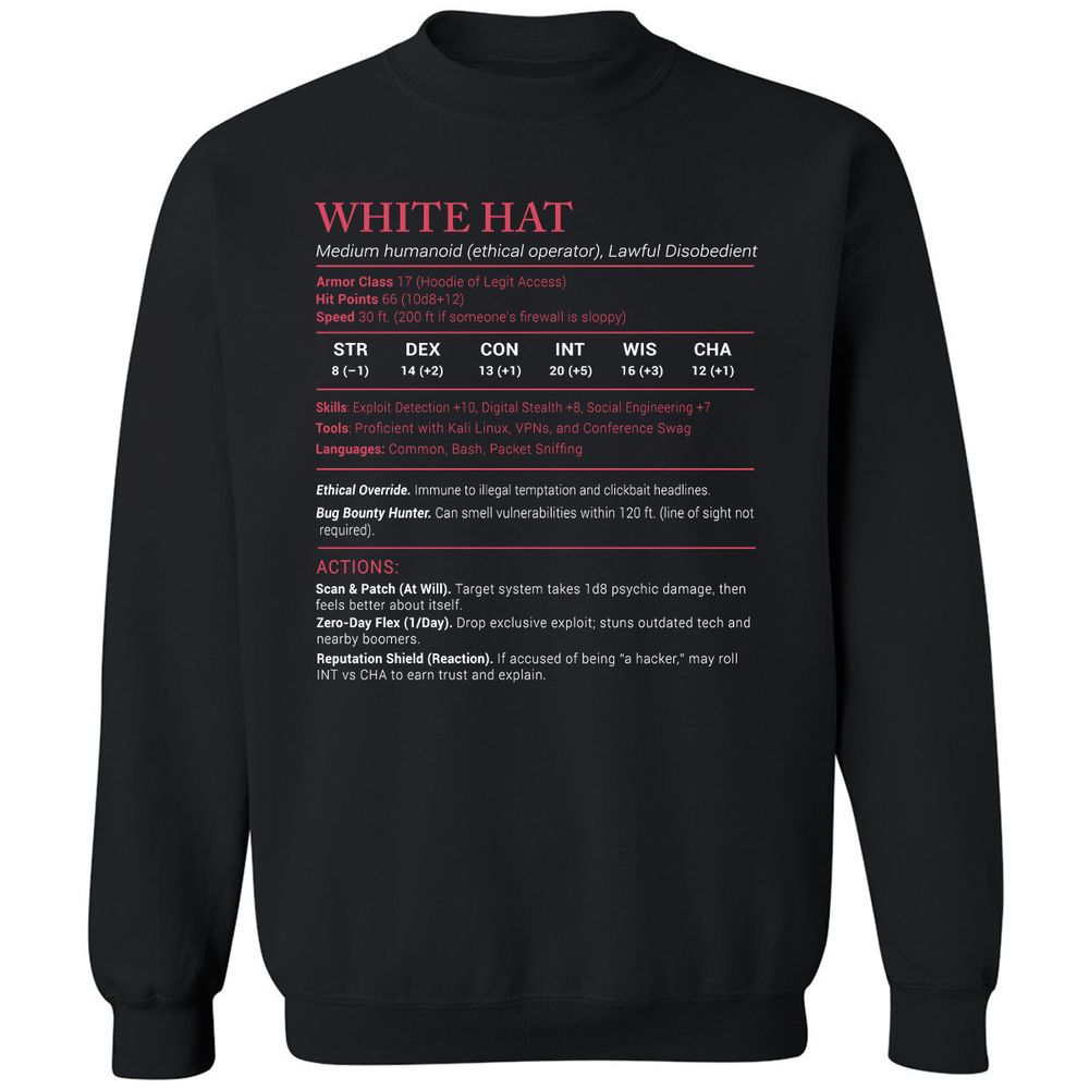 White Hat Stats Classic Unisex Sweatshirt - Black - 1