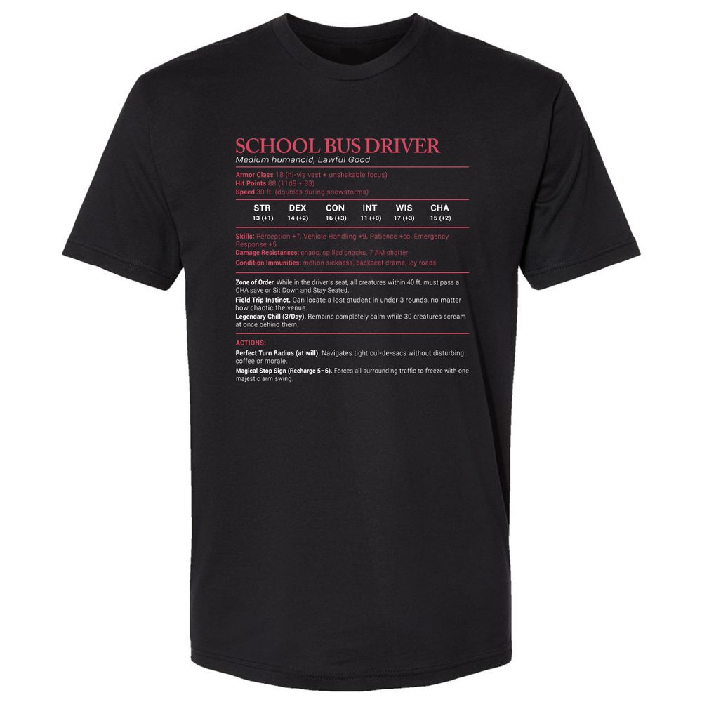 School Bus Driver Stats Premium Unisex T-Shirt - Black - 1