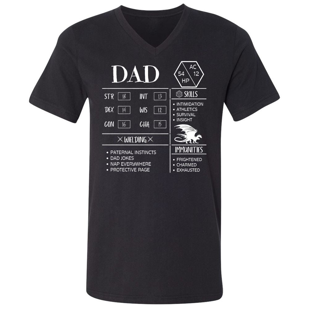 Dad Stats 2 Unisex V-Neck T-Shirt - Black - 1