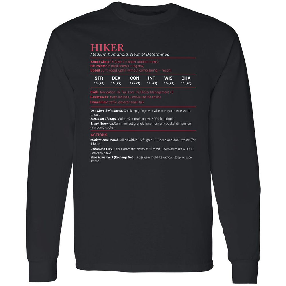 Hiker Stats Long Sleeve T-Shirt - Black - 1