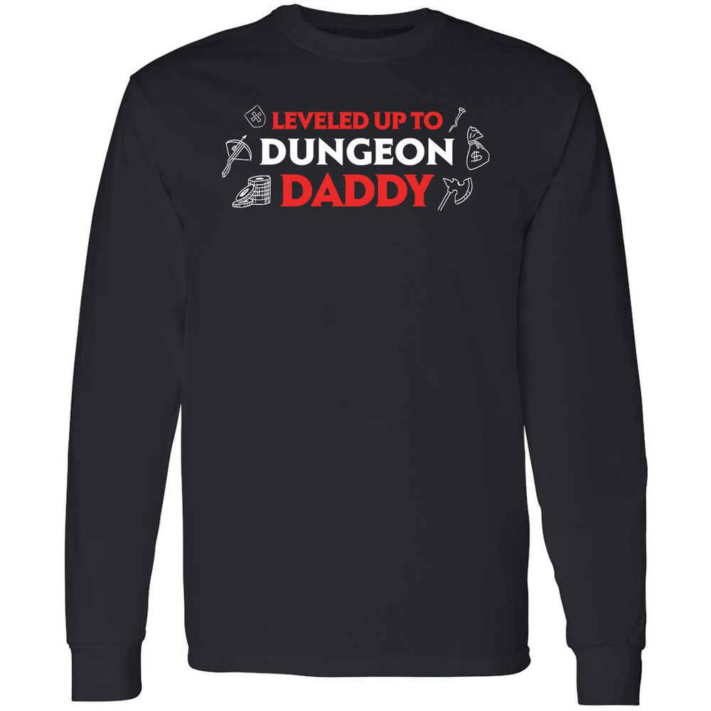 Leveled Up To Dungeon Daddy Long Sleeve T-Shirt - Black - 1