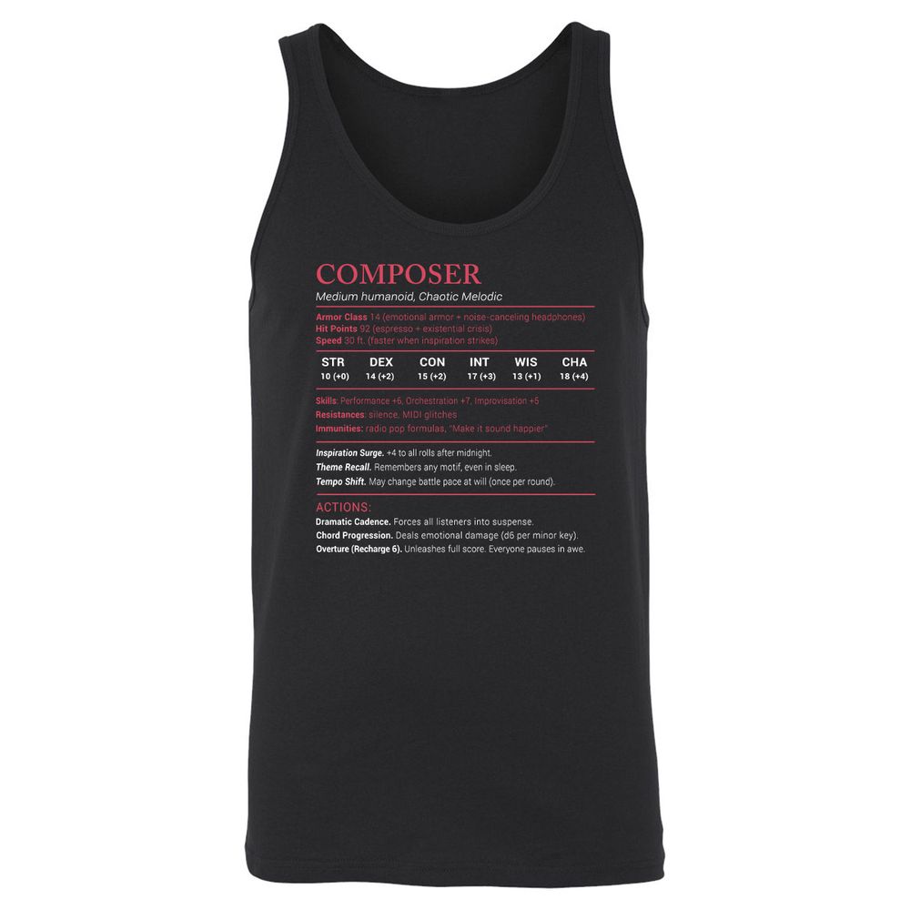 Composer Stats Unisex Jersey Tank - Black - 1