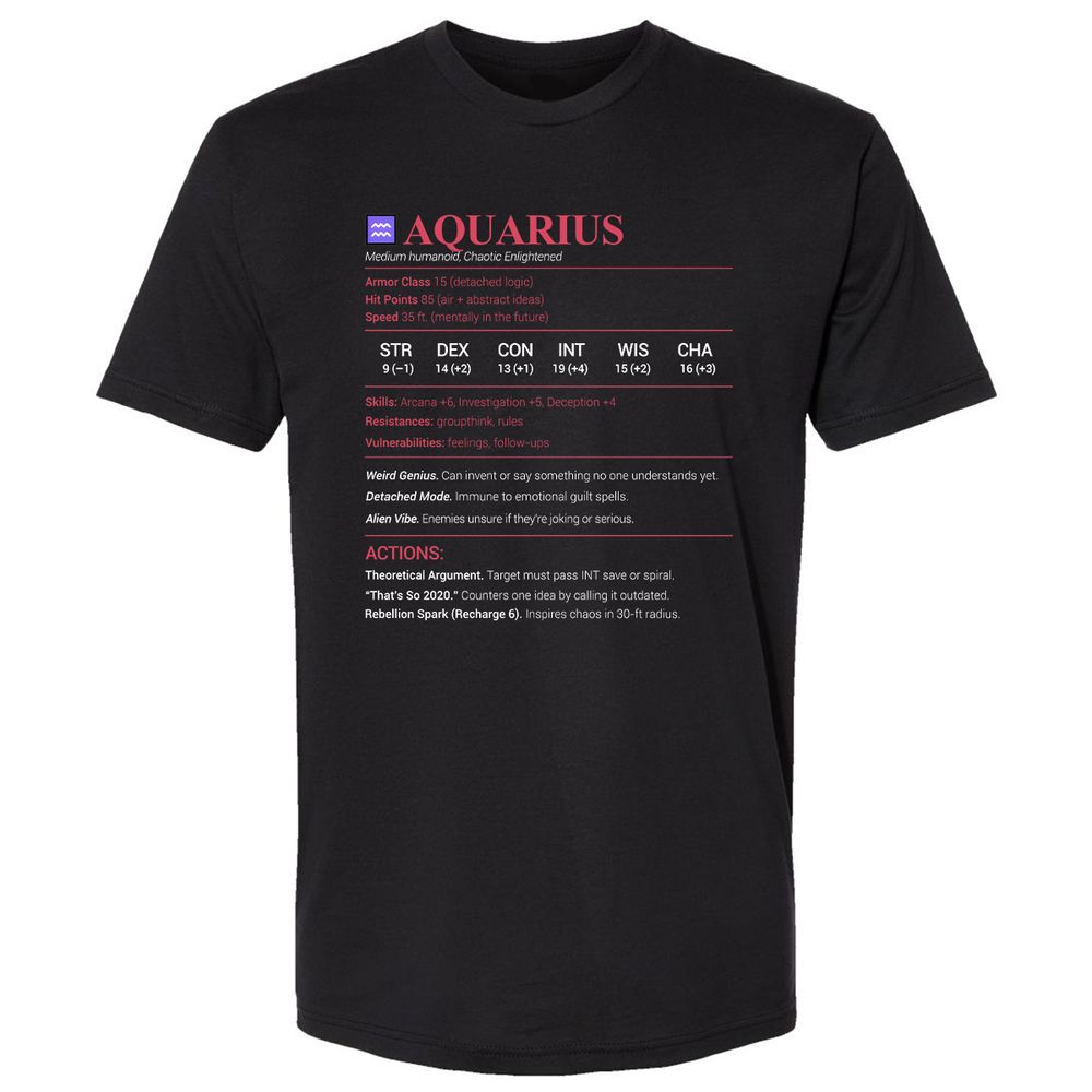 Aquarius Stats Premium Unisex T-Shirt - Black - 1