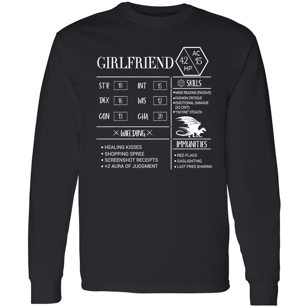 Girlfriend Stats Long Sleeve T-Shirt - Black - 1