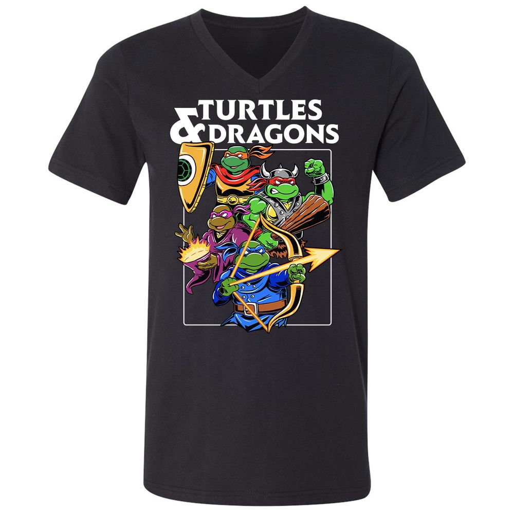 Turtles & Dragons Unisex V-Neck T-Shirt - Black - 1