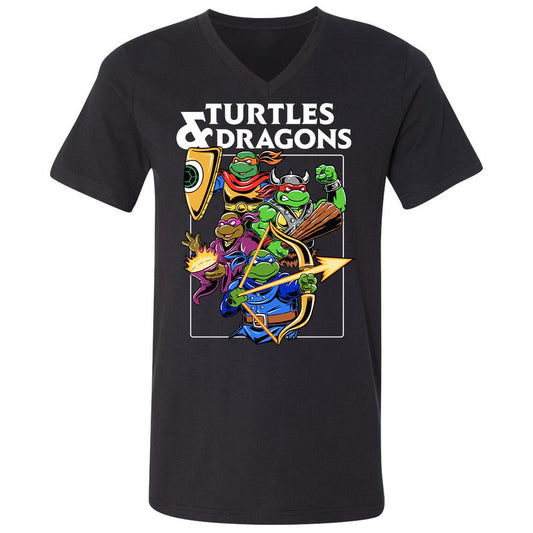 Turtles & Dragons Unisex V-Neck T-Shirt - Black - 1