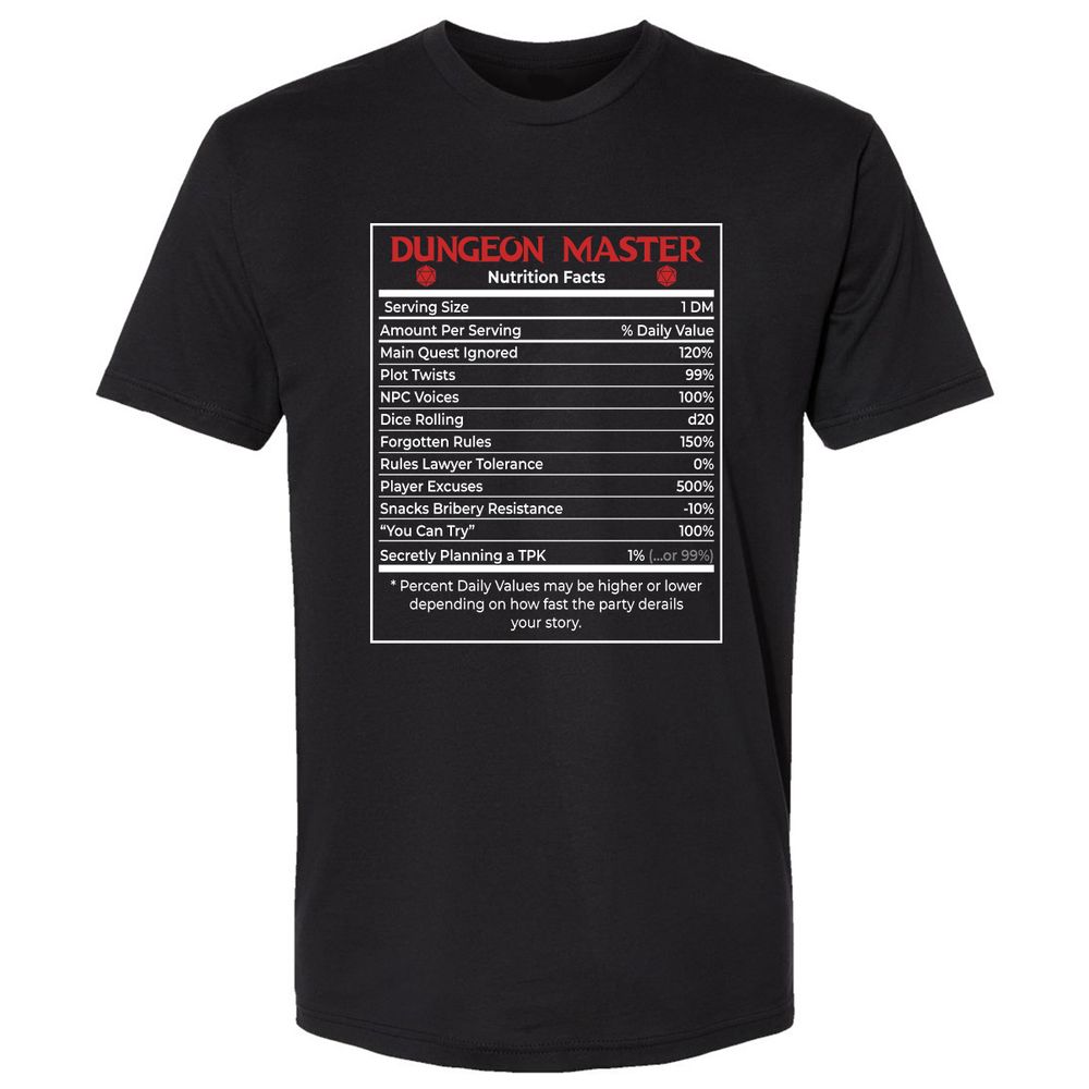Dungeon Master Nutrition Facts Premium Unisex T-Shirt - Black - 1