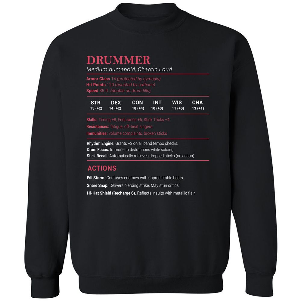Drummer Stats Classic Unisex Sweatshirt - Black - 1
