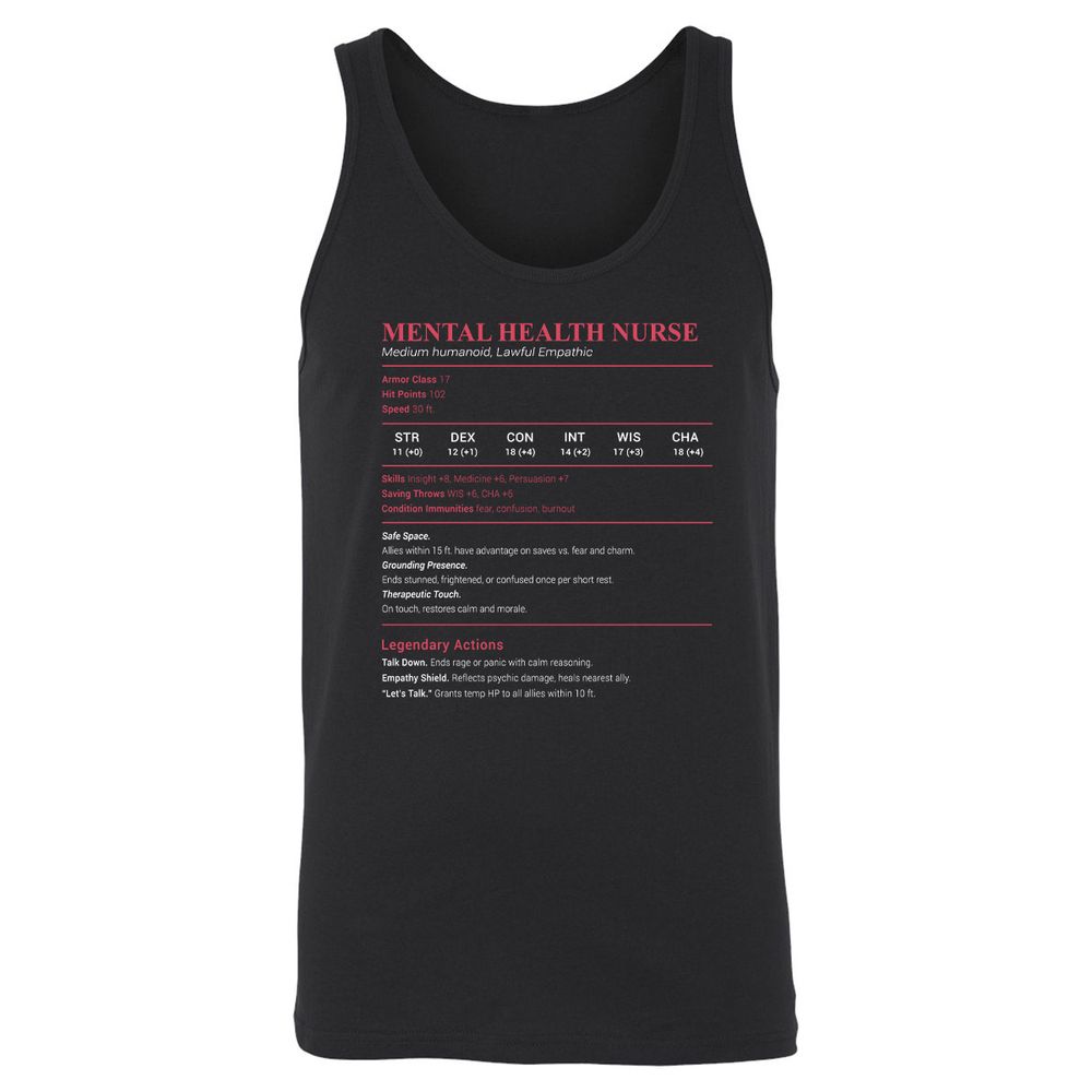 Mental Health Nurse Stats Unisex Jersey Tank - Black - 1