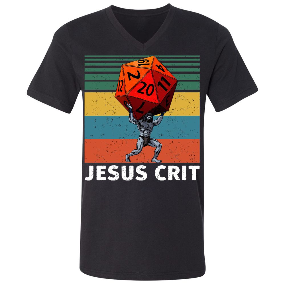 Jesus Crit Unisex V-Neck T-Shirt - Black - 1