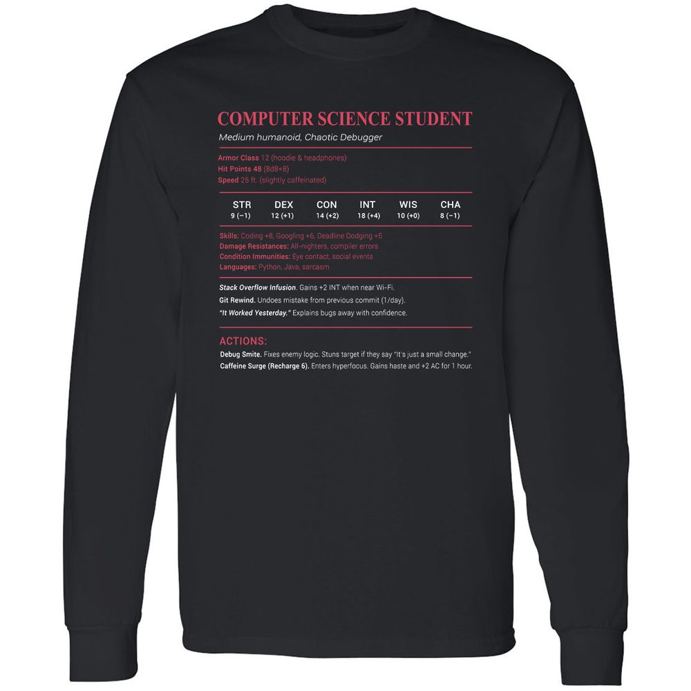 Computer Science Student Long Sleeve T-Shirt - Black - 1