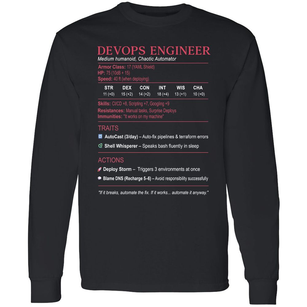 DevOps Engineer Stats Long Sleeve T-Shirt - Black - 1