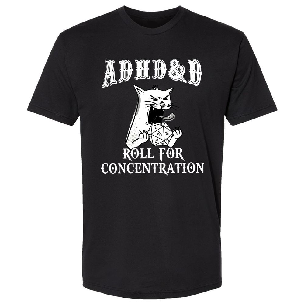Cat ADHD&D Roll For Concentration Premium Unisex T-Shirt - Black - 1