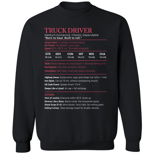 Truck Driver Stats Classic Unisex Sweatshirt - Black - 1