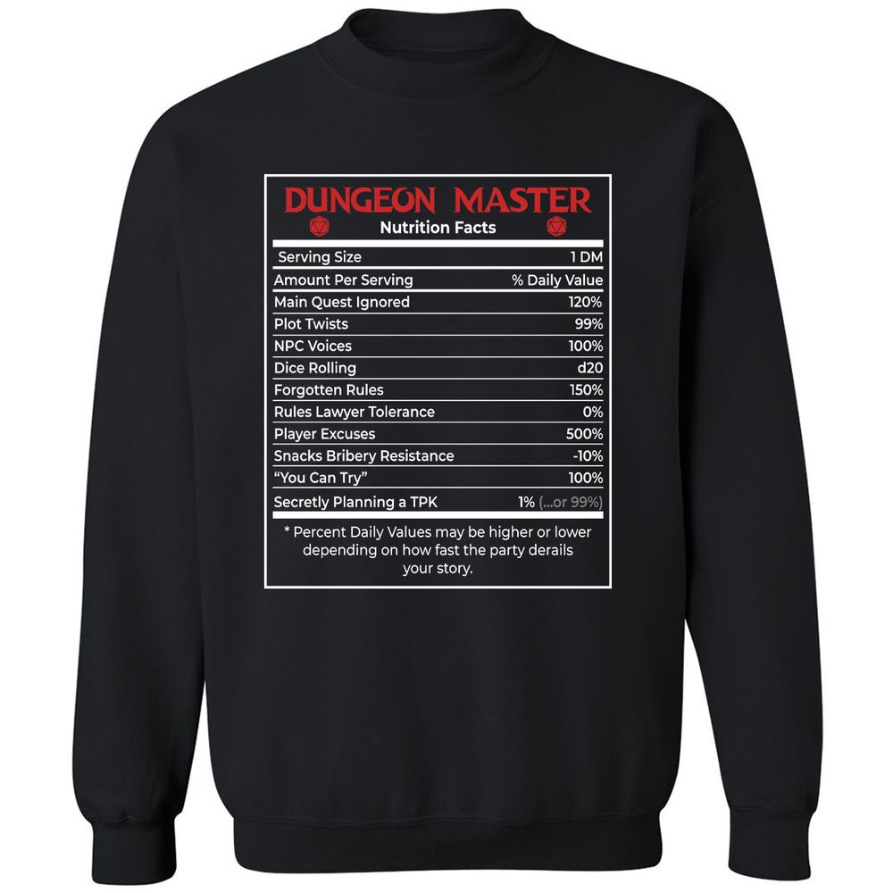 Dungeon Master Nutrition Facts Classic Unisex Sweatshirt - Black - 1