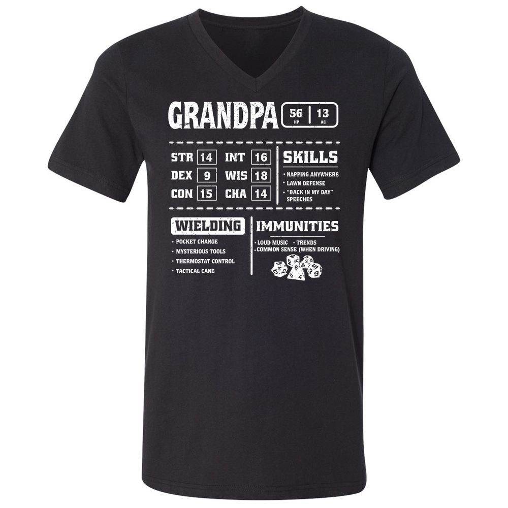 Grandpa Stats 2 Unisex V-Neck T-Shirt - Black - 1