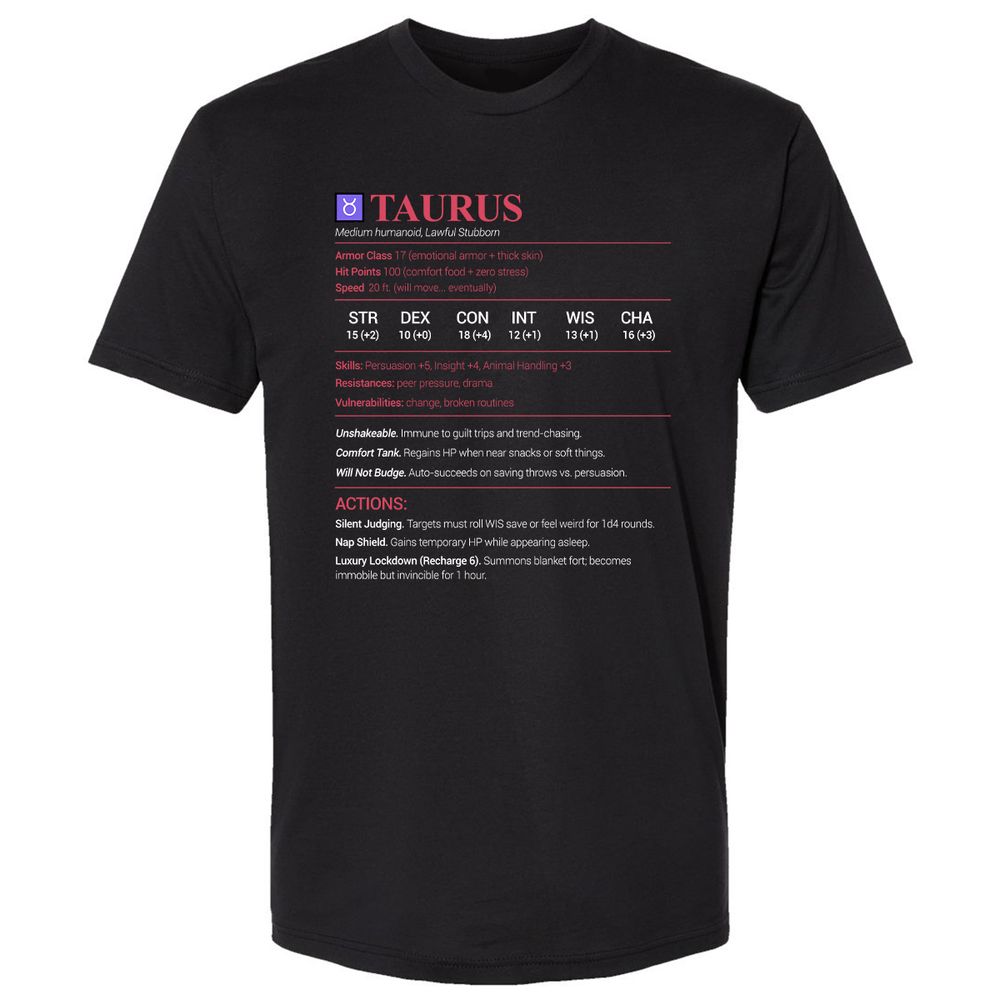 Taurus Stats Premium Unisex T-Shirt - Black - 1