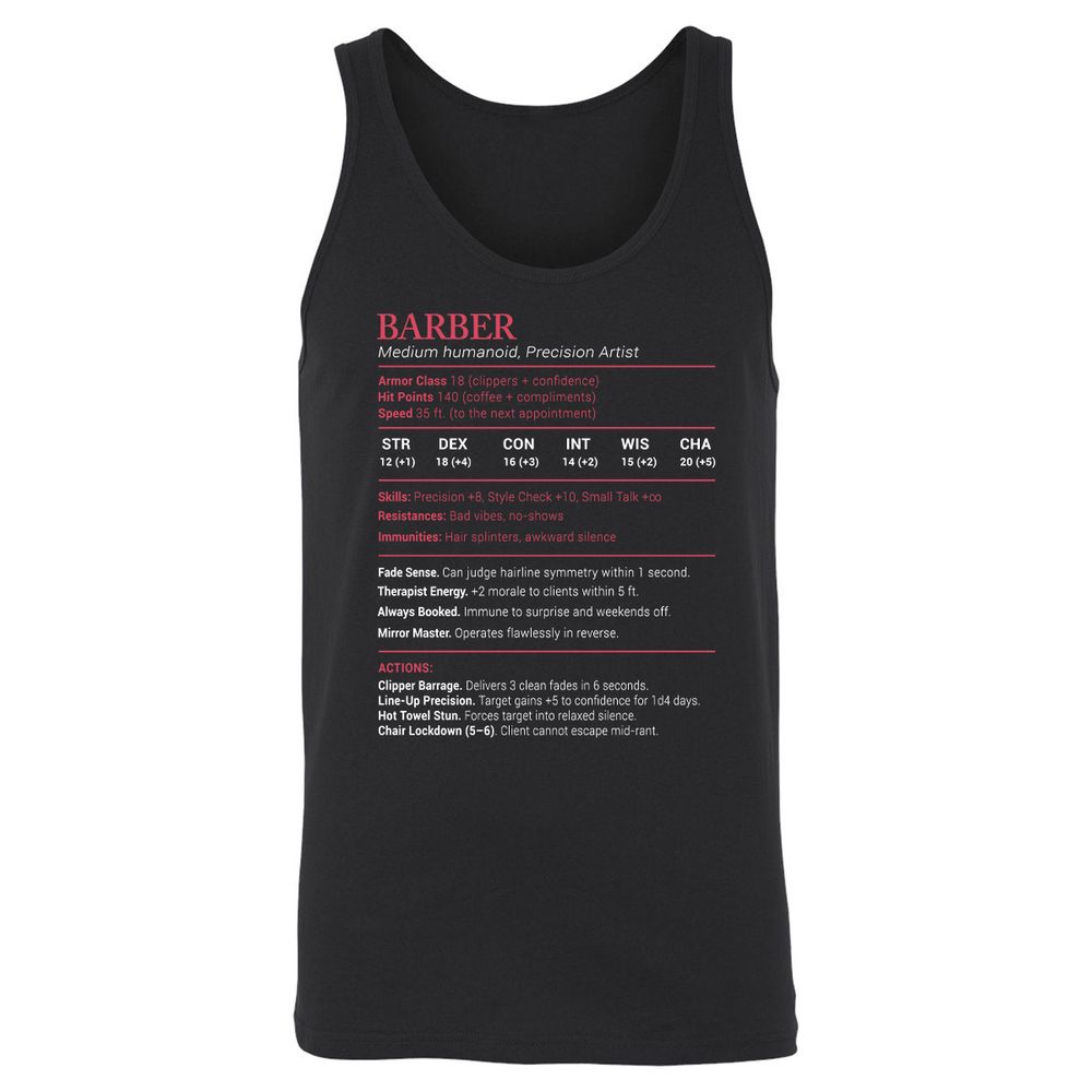 Barber Stats Unisex Jersey Tank - Black - 1