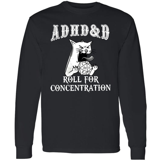 Cat ADHD&D Roll For Concentration Long Sleeve T-Shirt - Black - 1