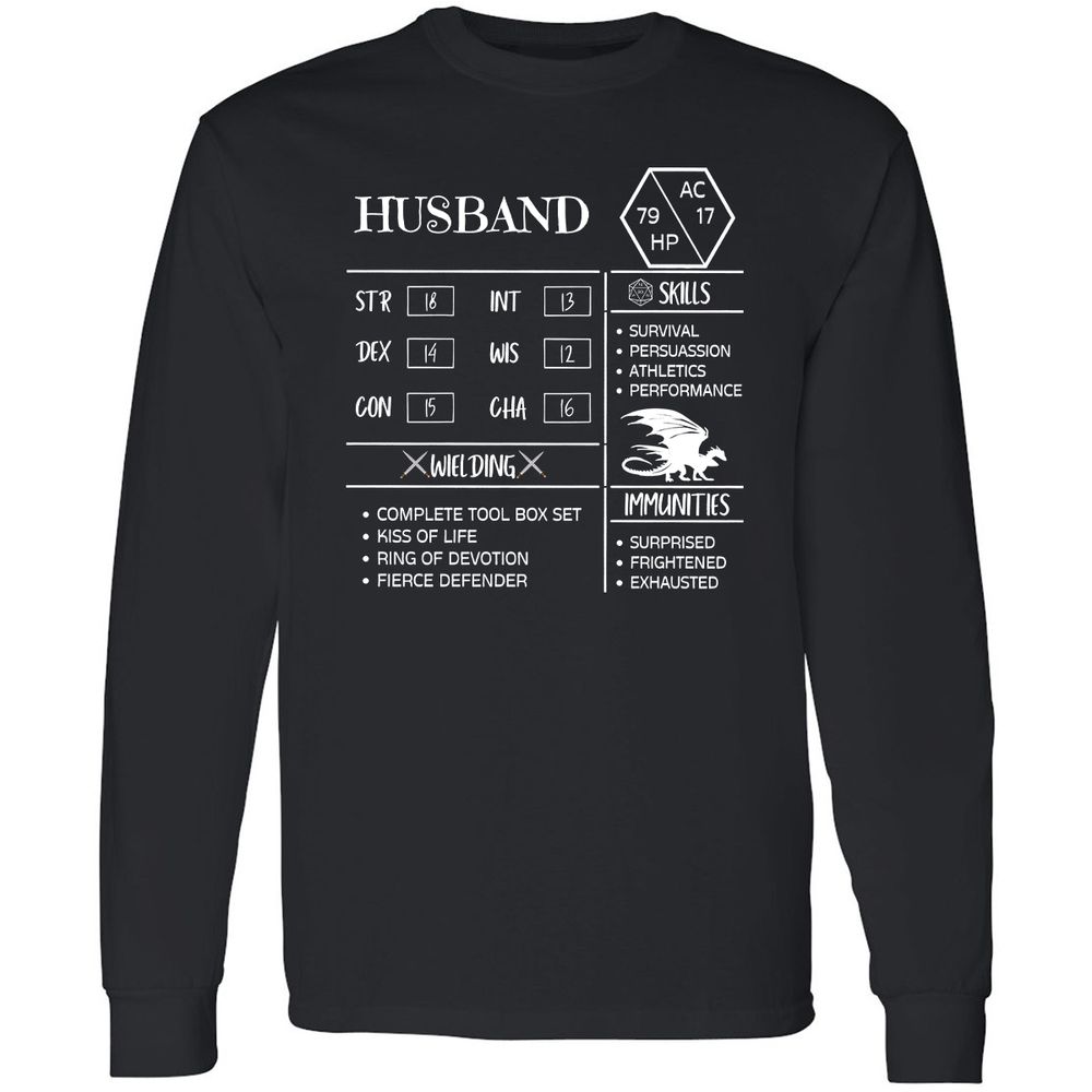Husband Stats 2 Long Sleeve T-Shirt - Black - 1
