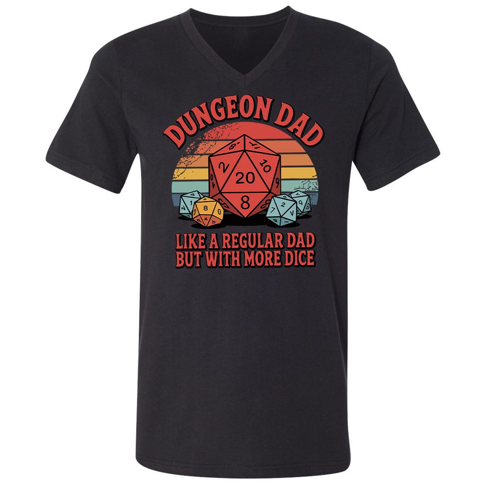 Dungeon Dad With More Dice Unisex V-Neck T-Shirt - Black - 1