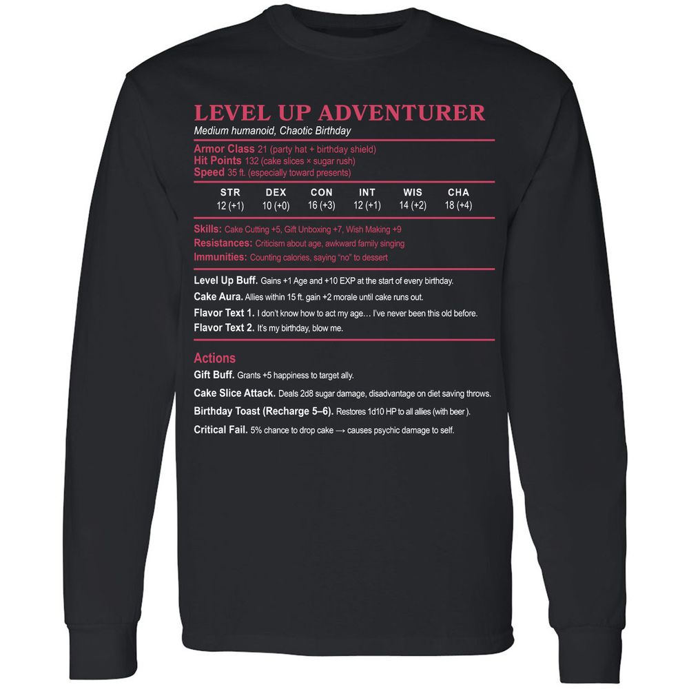 Level Up Adventurer Long Sleeve T-Shirt - Black - 1