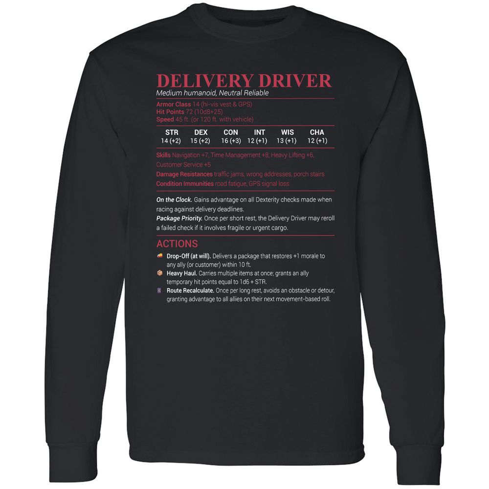 Delivery Driver Long Sleeve T-Shirt - Black - 1