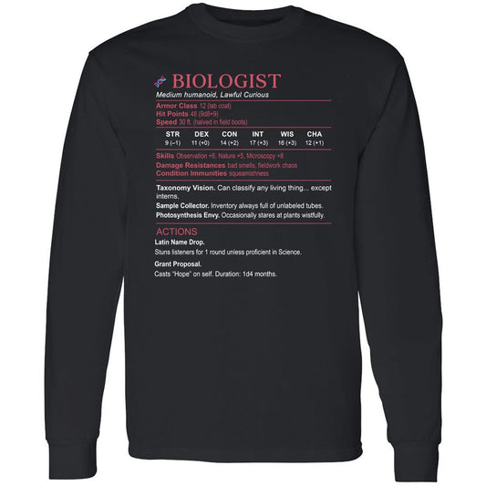 Biologist Stats Long Sleeve T-Shirt - Black - 1