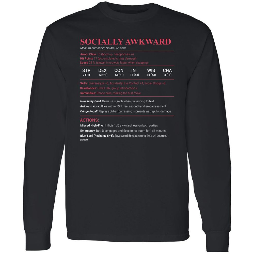 Socially Awkward Stats Long Sleeve T-Shirt - Black - 1