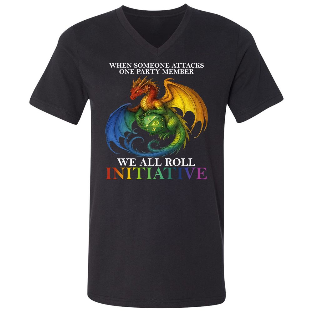 Dragon Roll For Initiative Unisex V-Neck T-Shirt - Black - 1