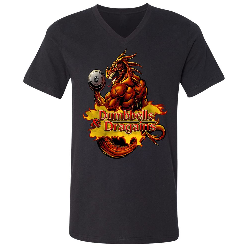 Dumbbells & Dragains Unisex V-Neck T-Shirt - Black - 1