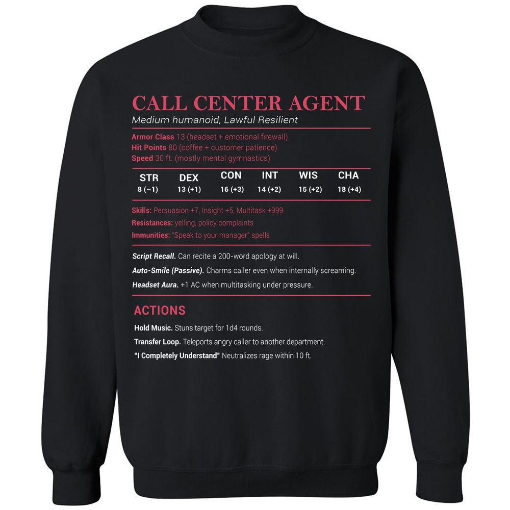 Call Center Agent Stats Classic Unisex Sweatshirt - Black - 1